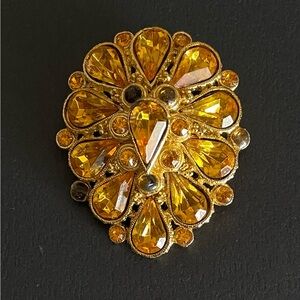 Vintage West Signed Brooch Topaz Rhinestone Unused Old Stock c. 1980s